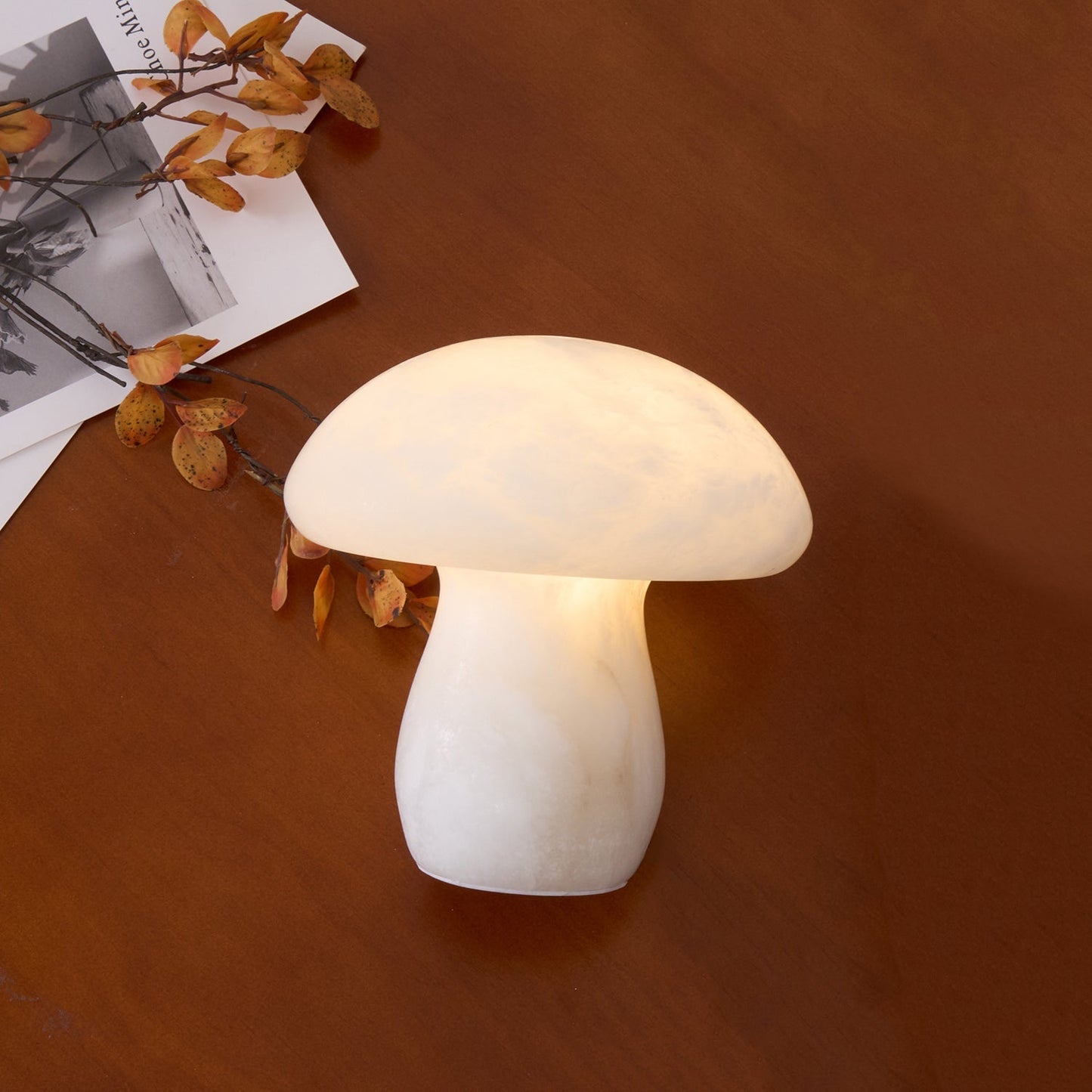 AuroraMoss Mushroom Alabaster Table Lamp With Warm Glow
