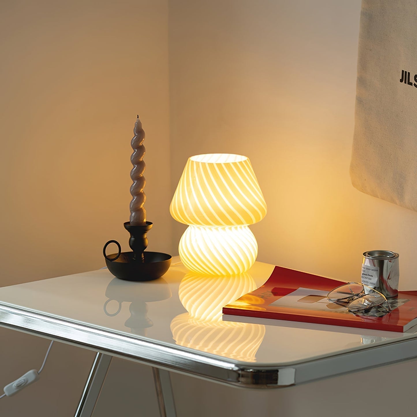 Caelora Crystal Table Lamp With Textured Glass Globe