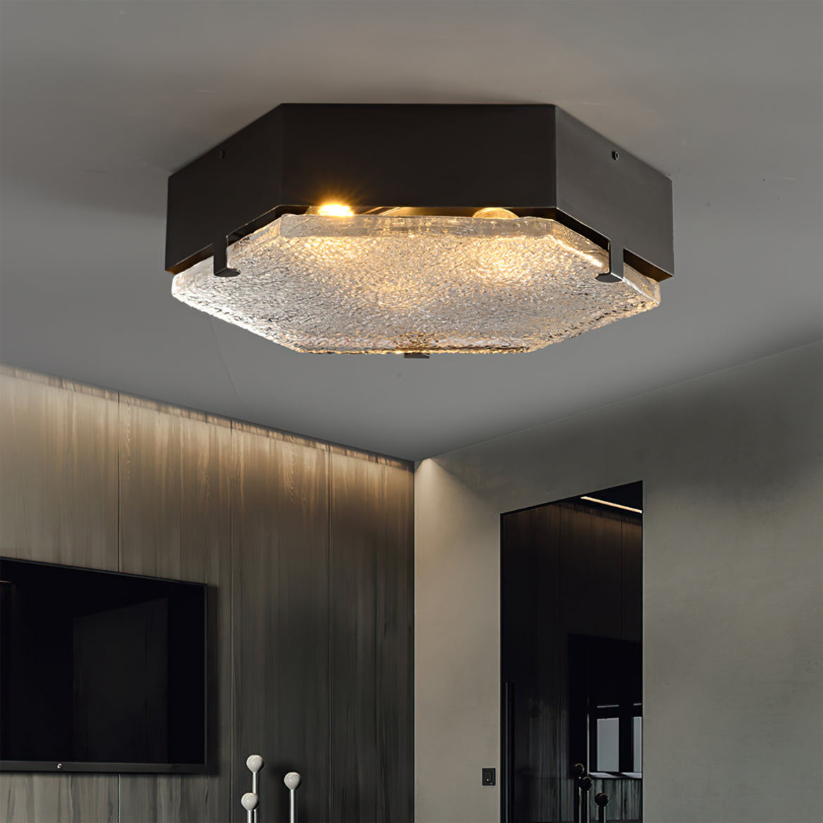 Valeron Hexagonal Glass Ceiling Light In Black And Copper