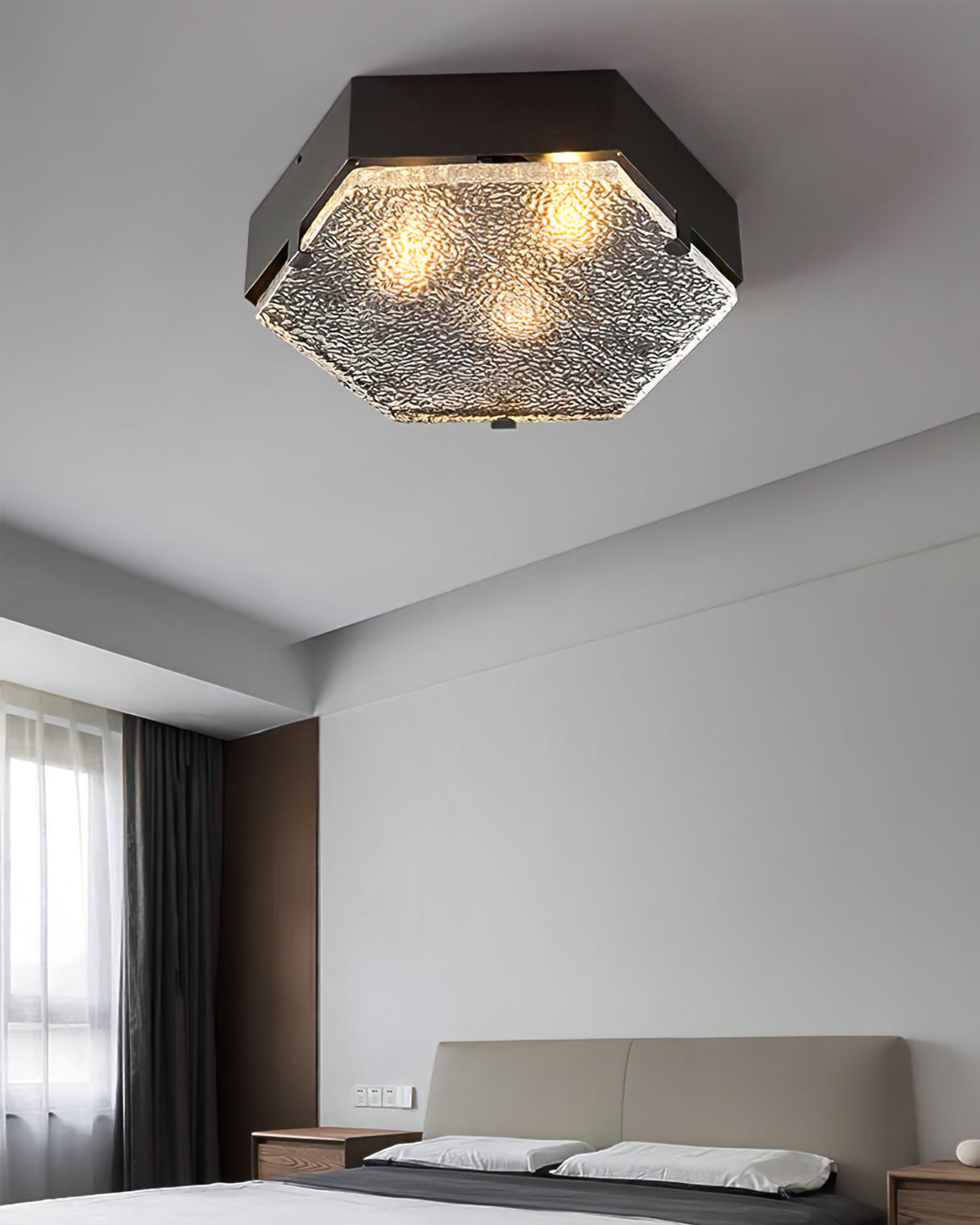 Valeron Hexagonal Glass Ceiling Light In Black And Copper