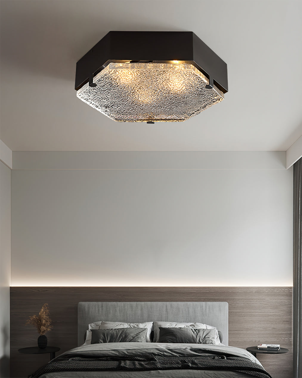 Valeron Hexagonal Glass Ceiling Light In Black And Copper