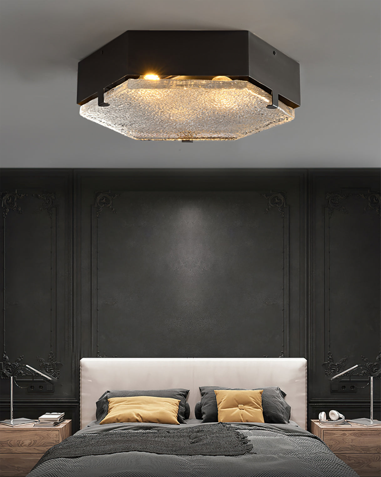 Valeron Hexagonal Glass Ceiling Light In Black And Copper
