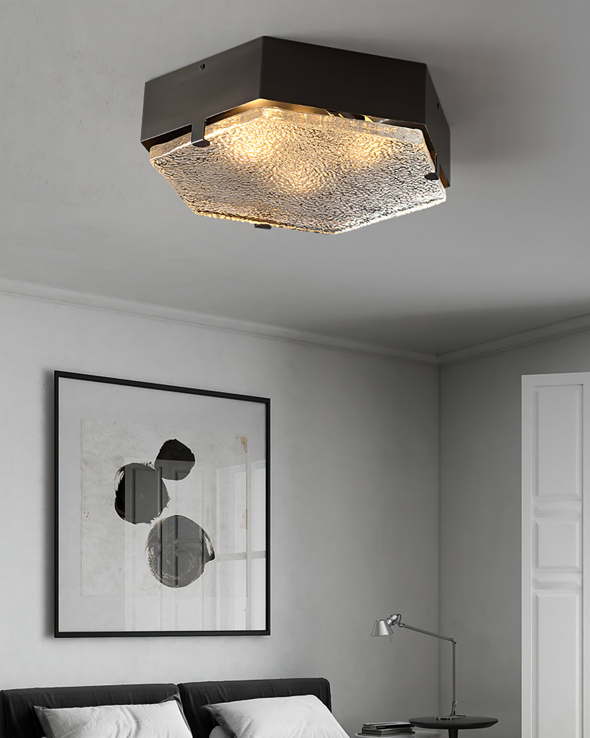 Valeron Hexagonal Glass Ceiling Light In Black And Copper