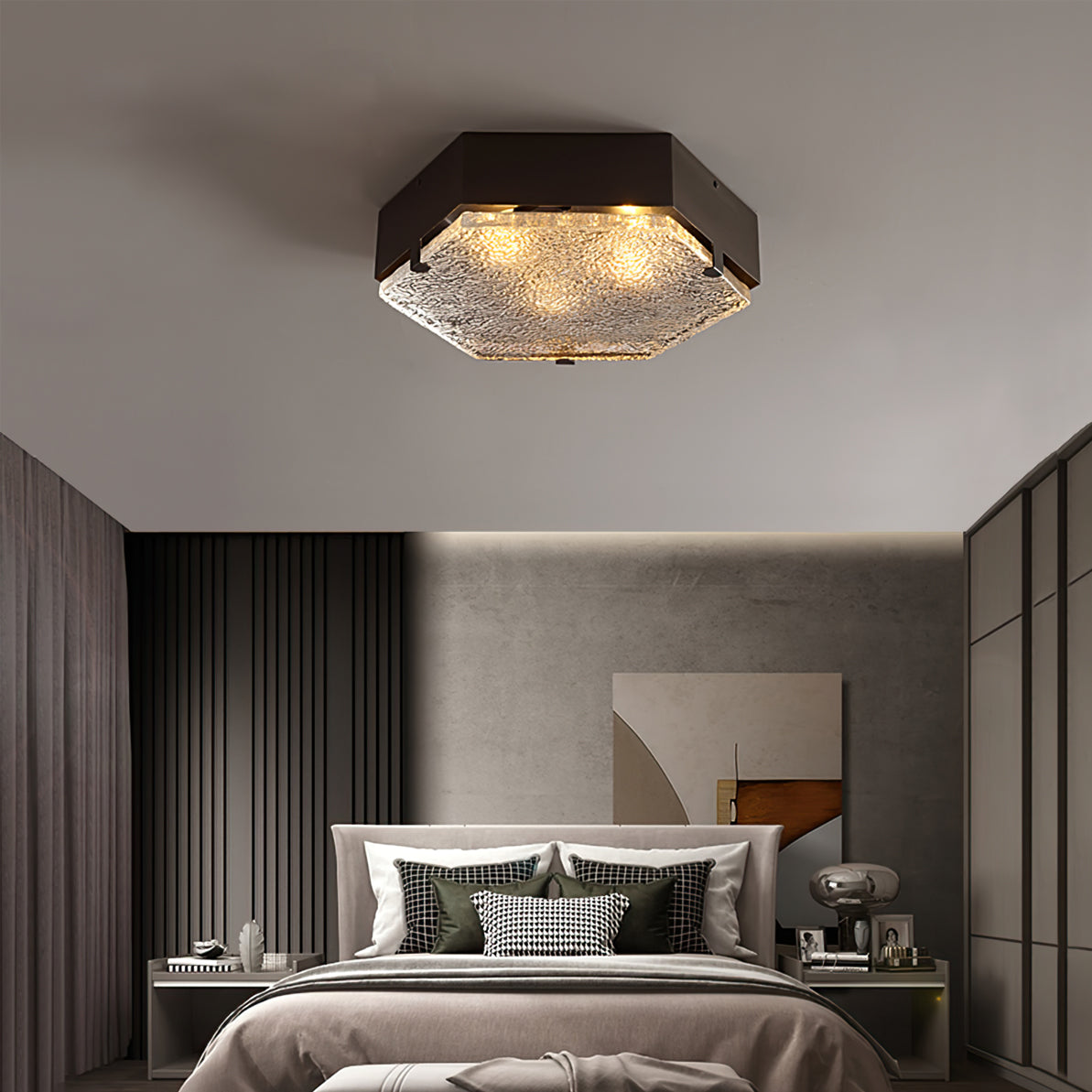 Valeron Hexagonal Glass Ceiling Light In Black And Copper