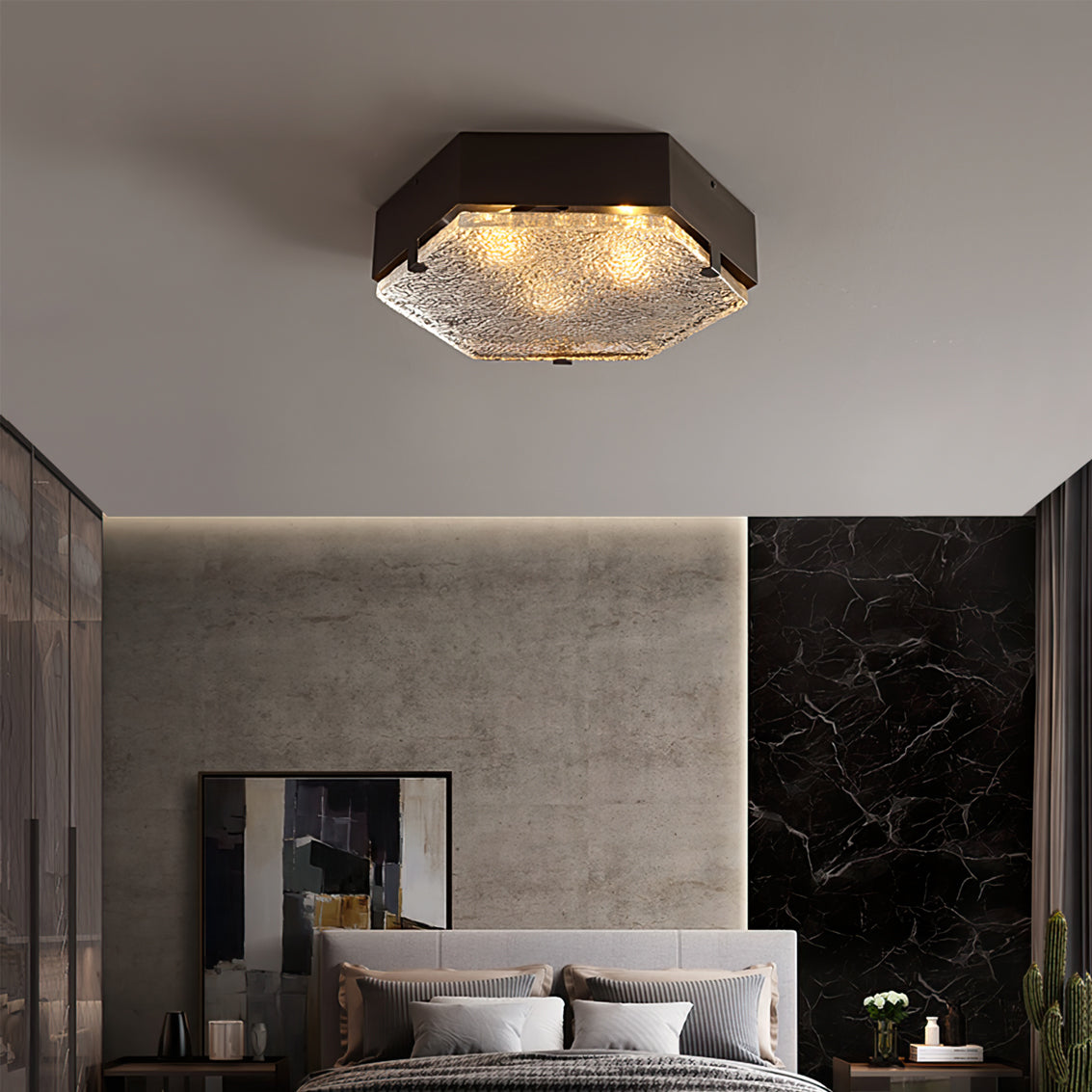 Valeron Hexagonal Glass Ceiling Light In Black And Copper