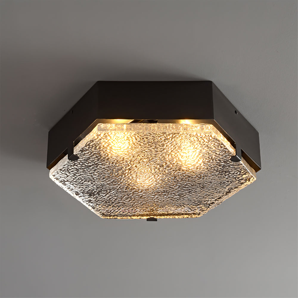 Valeron Hexagonal Glass Ceiling Light In Black And Copper