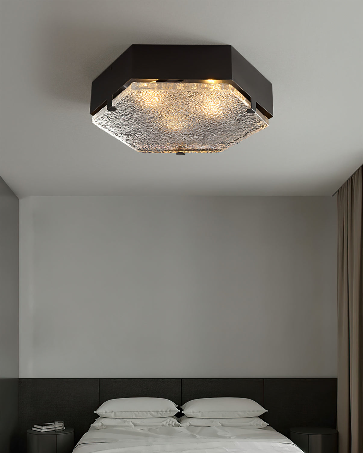 Valeron Hexagonal Glass Ceiling Light In Black And Copper
