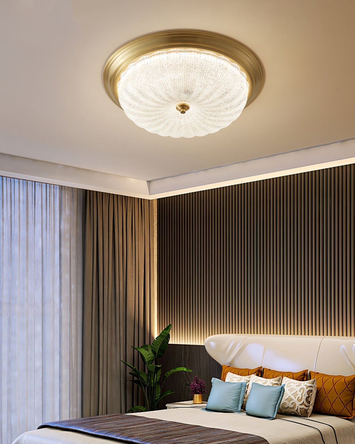 Lorian | Brass Finish Minimalist Ceiling Light, Warm Glow