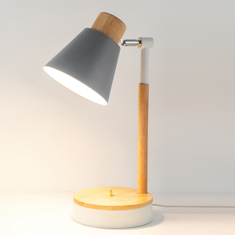 Aurelle Minimal White Metal Desk Lamp With Wood Base