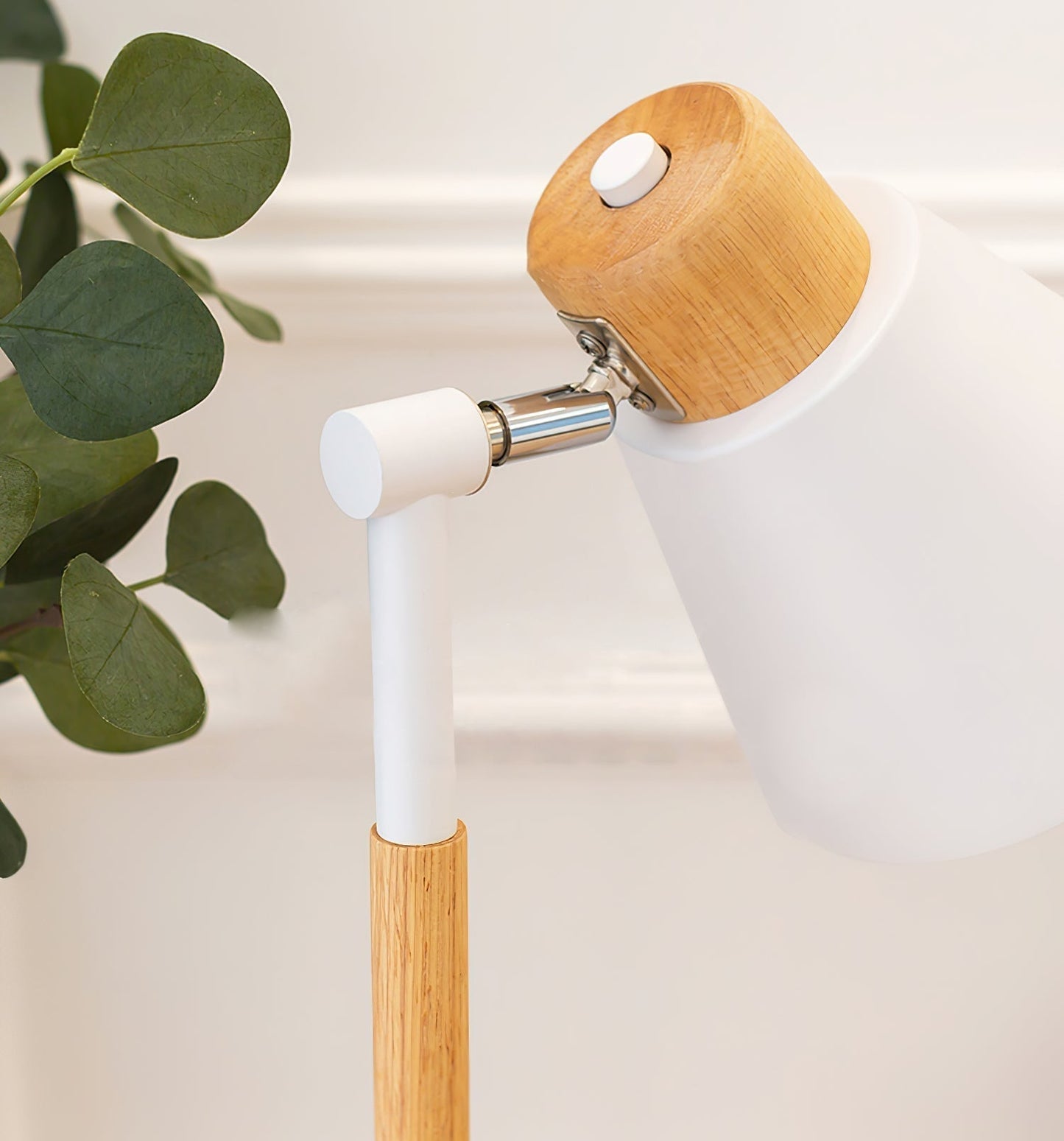 Aurelle Minimal White Metal Desk Lamp With Wood Base