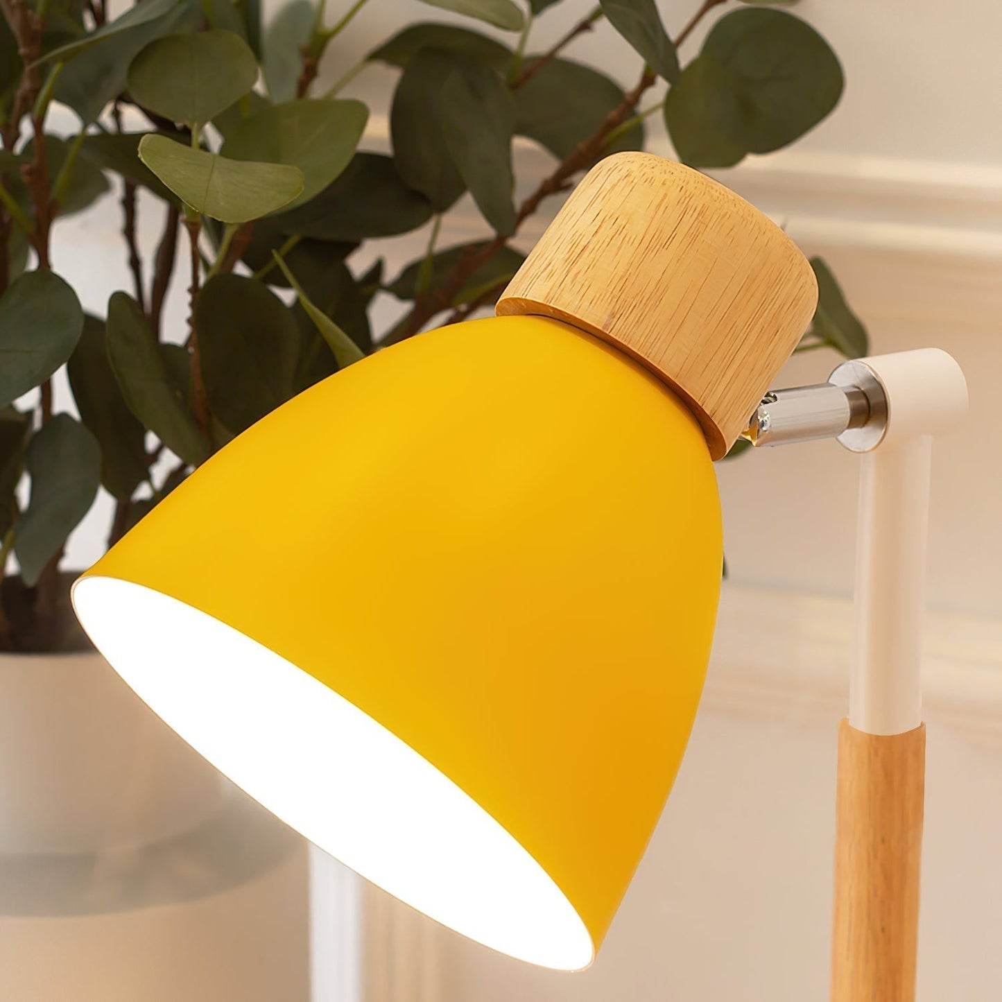 Aurelle Minimal White Metal Desk Lamp With Wood Base