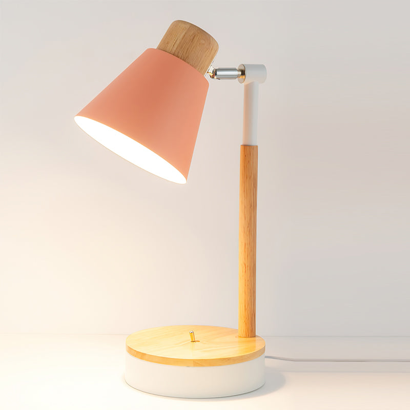 Aurelle Minimal White Metal Desk Lamp With Wood Base