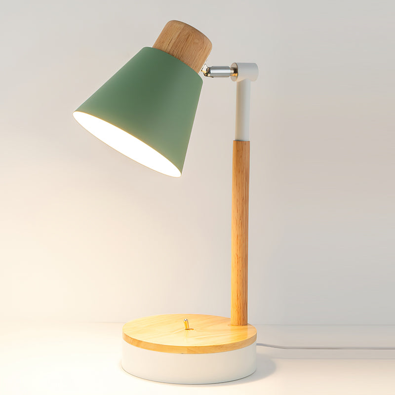 Aurelle Minimal White Metal Desk Lamp With Wood Base