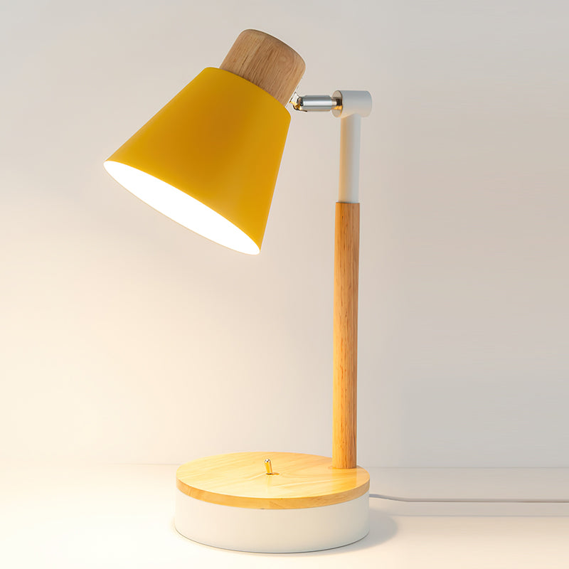 Aurelle Minimal White Metal Desk Lamp With Wood Base