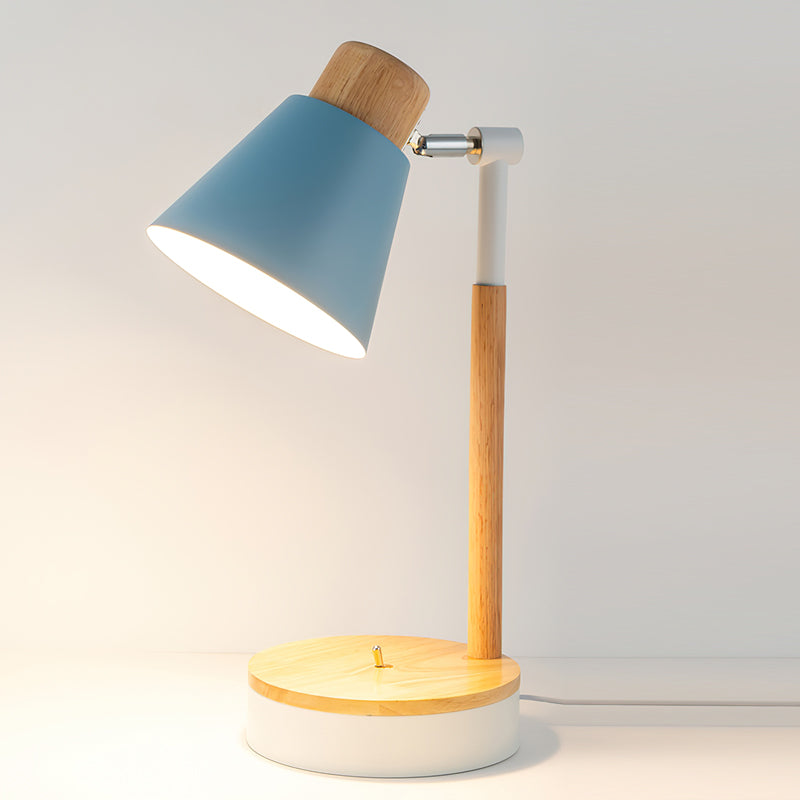 Aurelle Minimal White Metal Desk Lamp With Wood Base