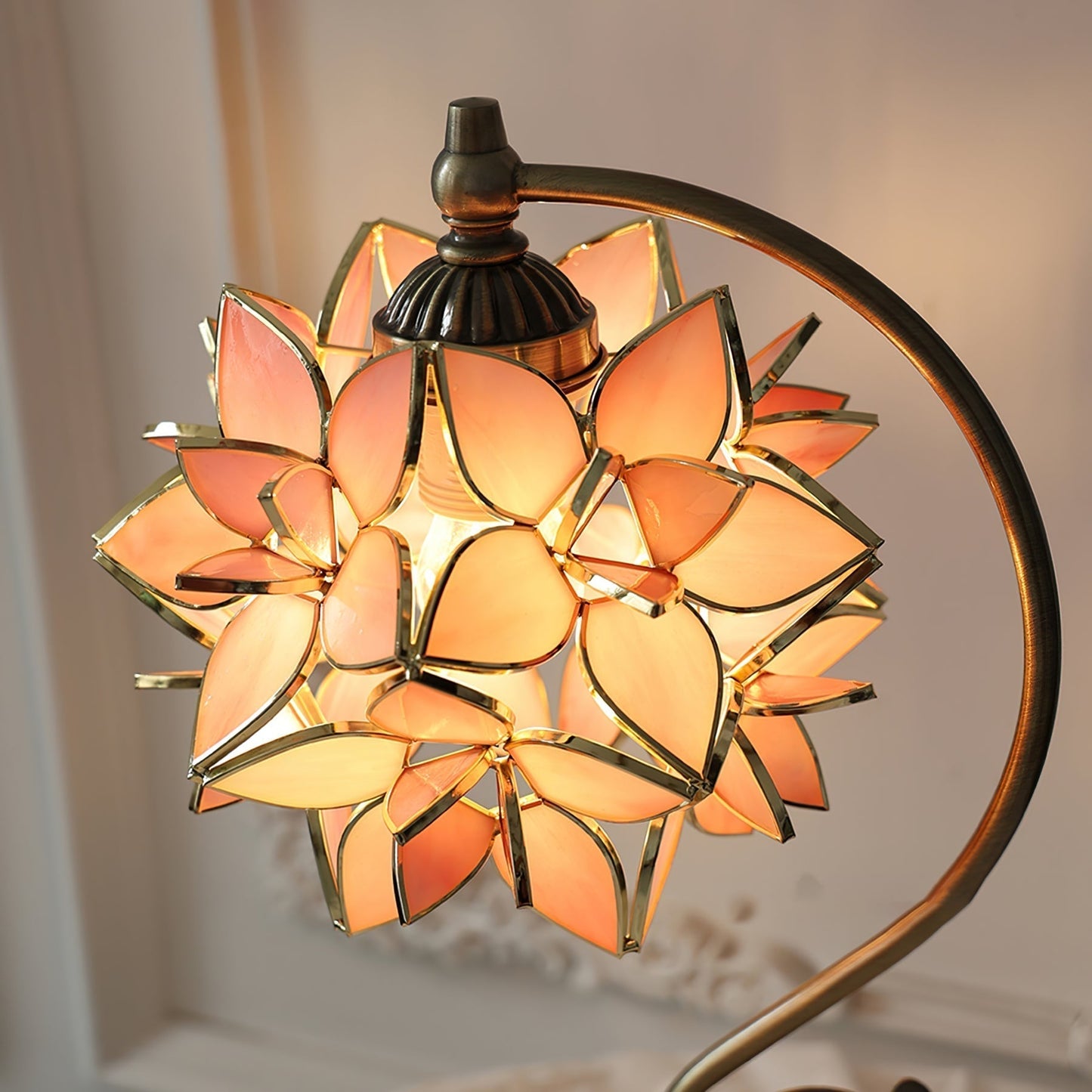 LumiSera Pink Capiz Table Lamp Handcrafted Glass And Metal