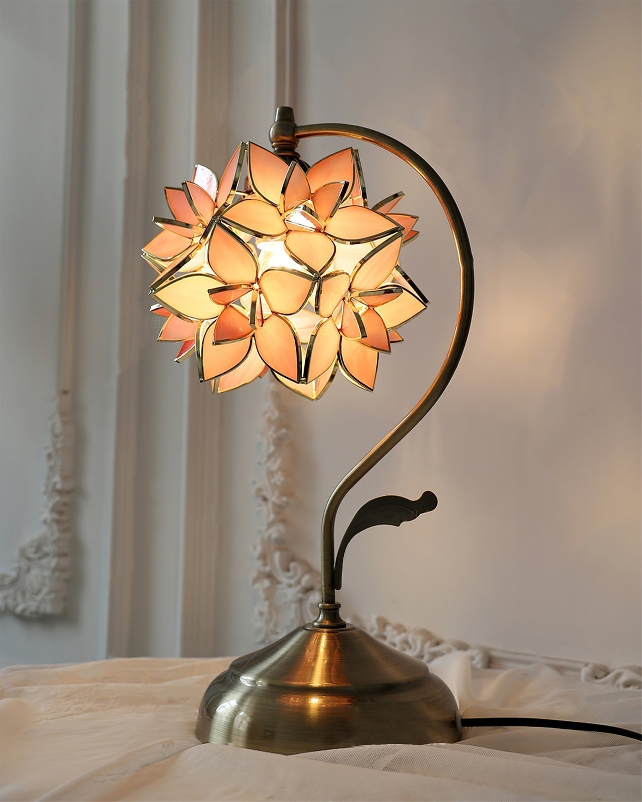 LumiSera Pink Capiz Table Lamp Handcrafted Glass And Metal
