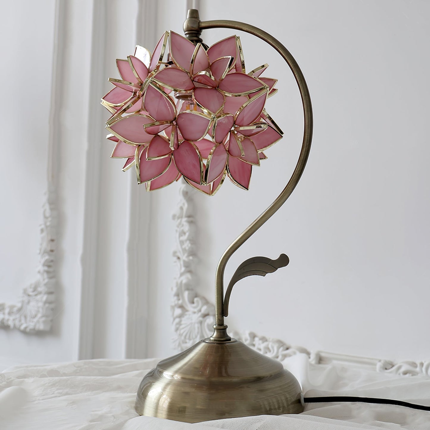 LumiSera Pink Capiz Table Lamp Handcrafted Glass And Metal