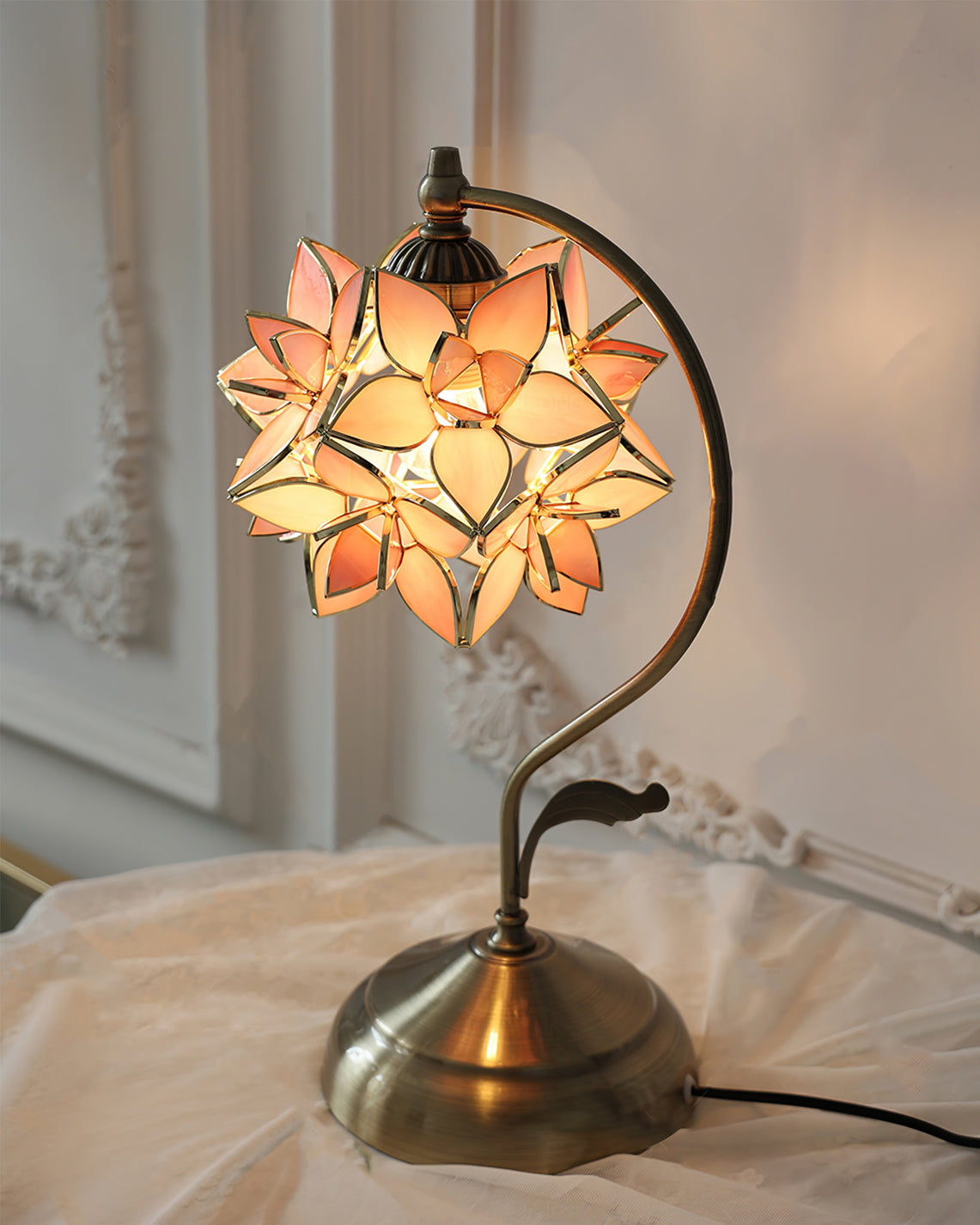 LumiSera Pink Capiz Table Lamp Handcrafted Glass And Metal