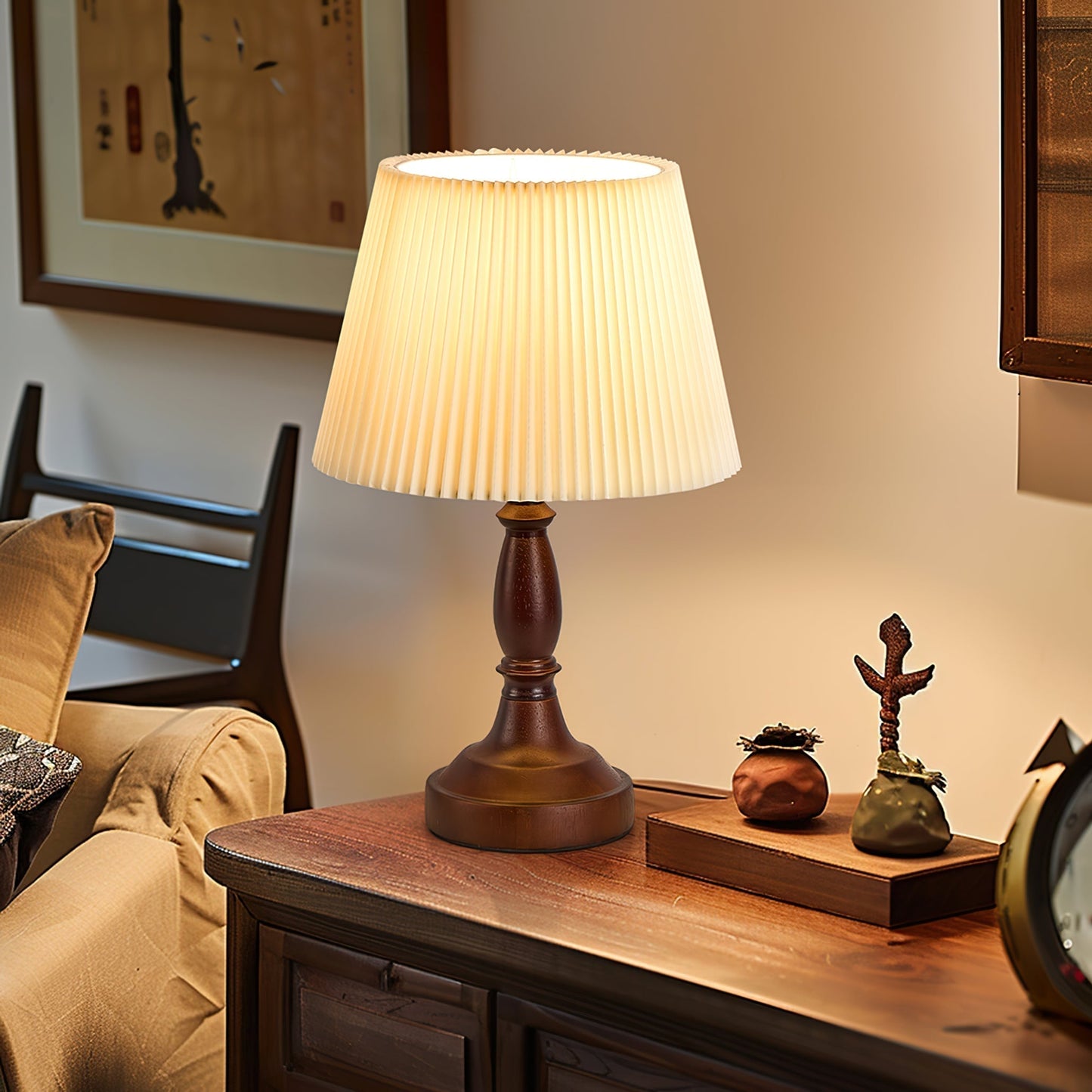 AuroraWood | Walnut Base Desk Lamp With Fabric Shade