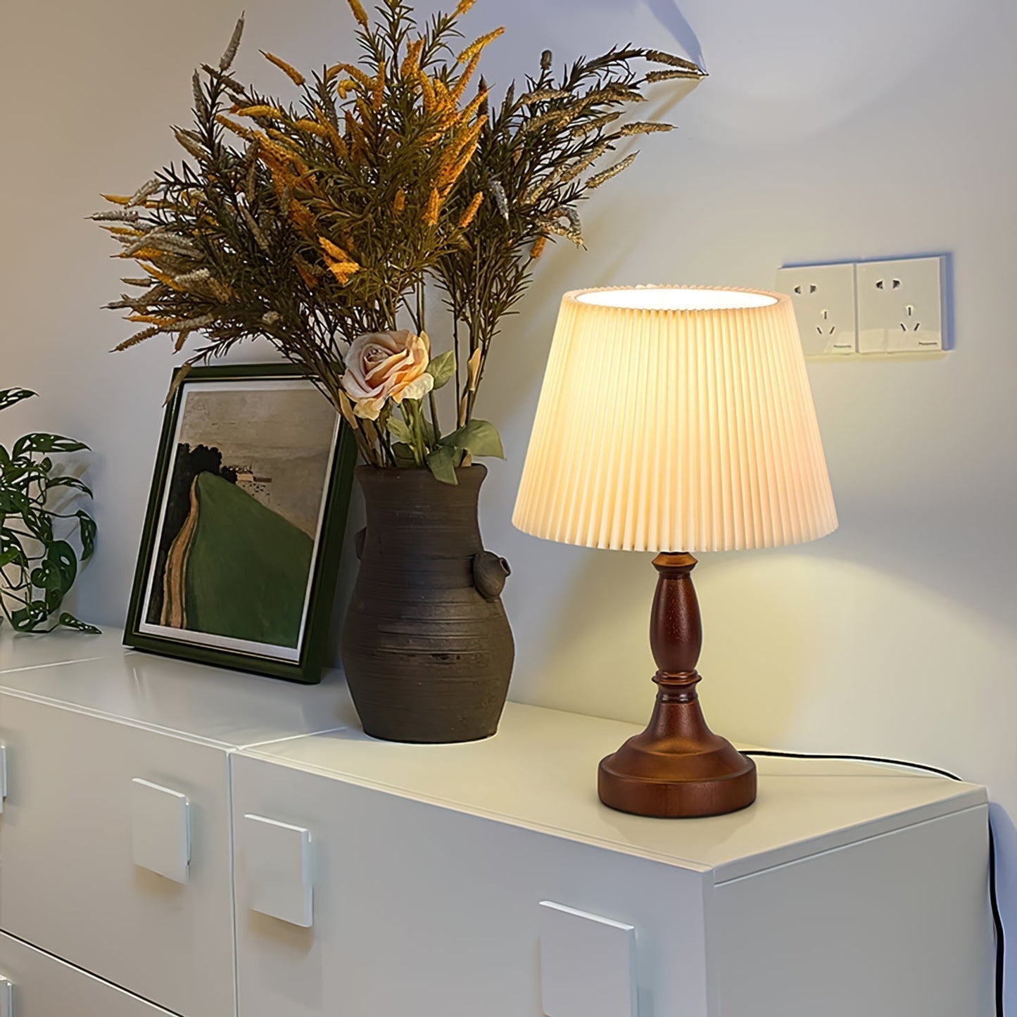 AuroraWood | Walnut Base Desk Lamp With Fabric Shade