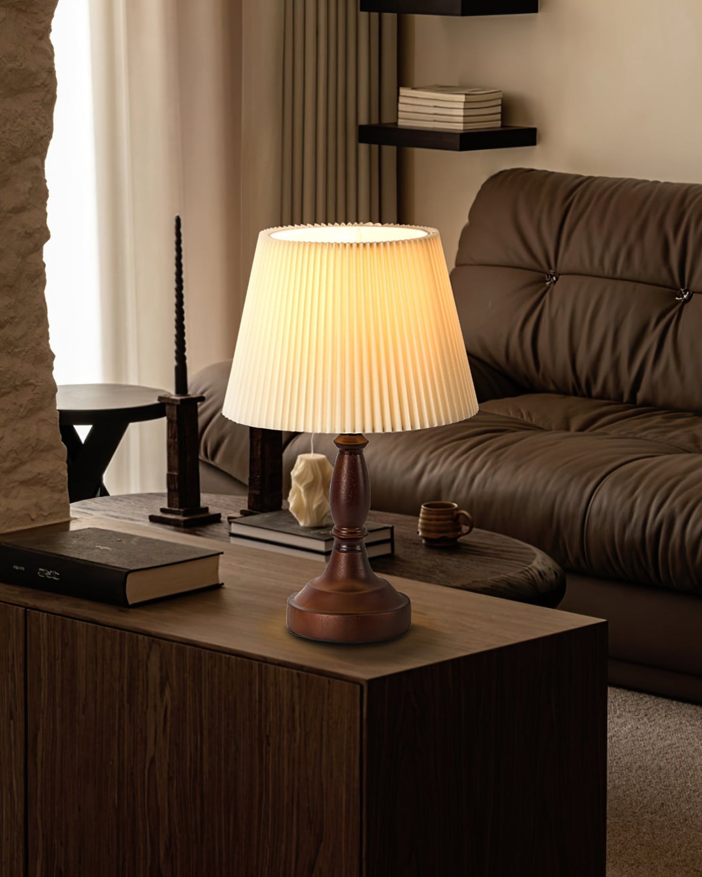 AuroraWood | Walnut Base Desk Lamp With Fabric Shade