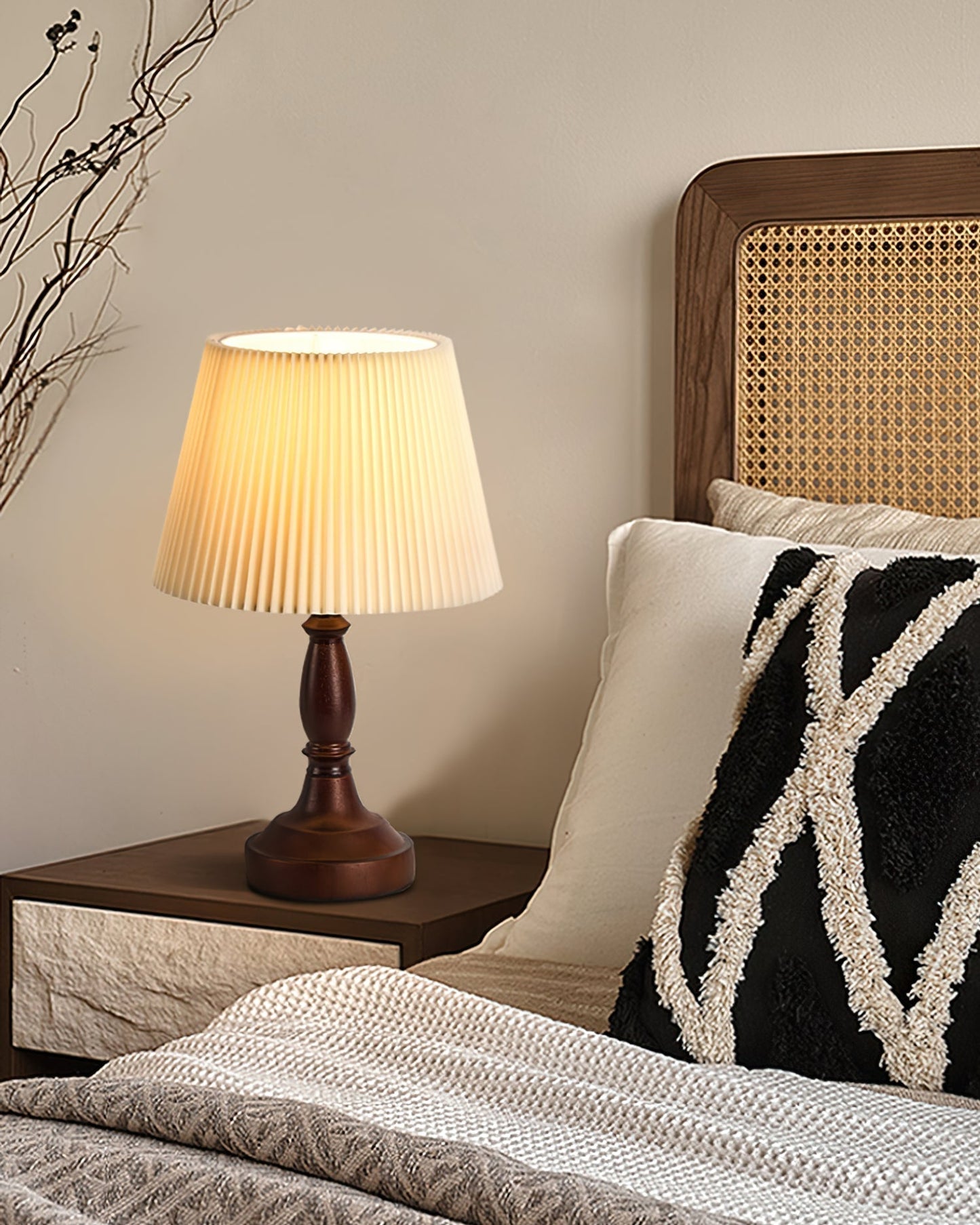 AuroraWood | Walnut Base Desk Lamp With Fabric Shade