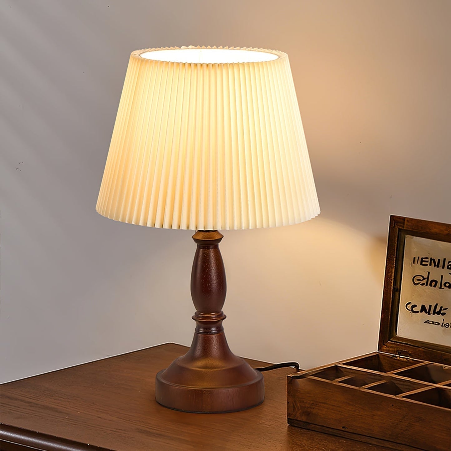 AuroraWood | Walnut Base Desk Lamp With Fabric Shade
