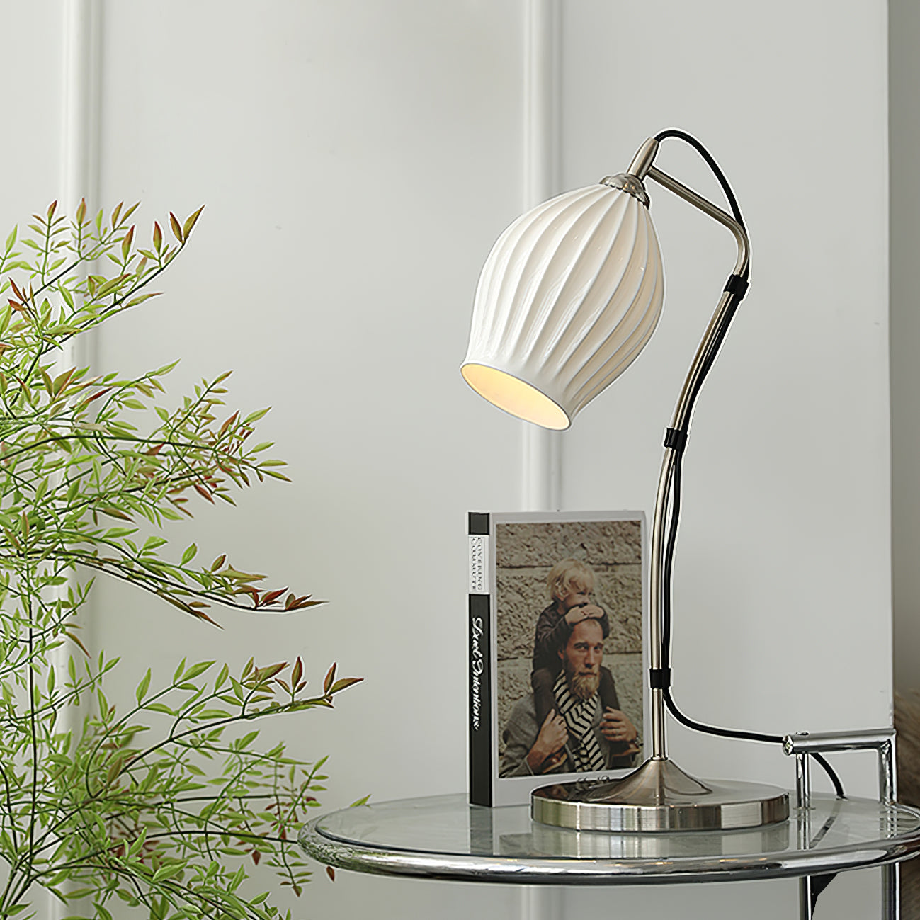 Arielle | Elegant Ceramic Table Lamp With Ribbed Shade