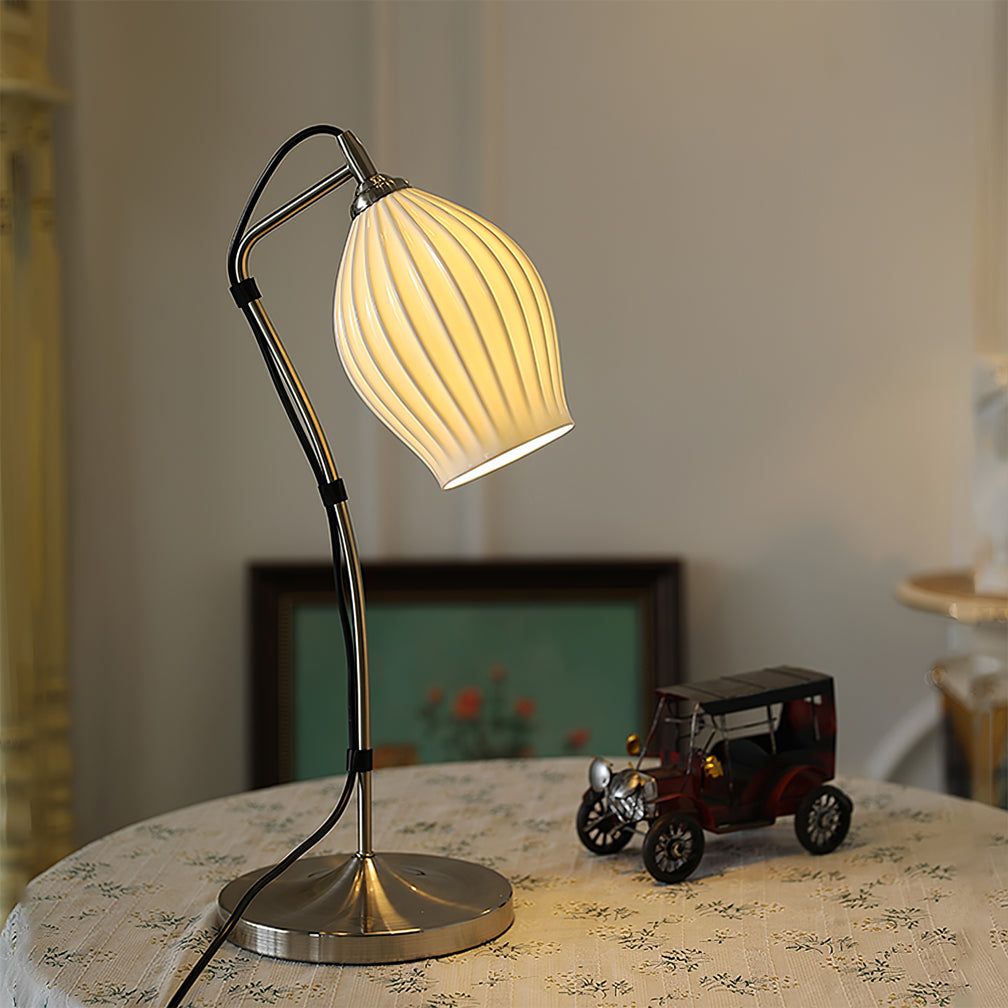 Arielle | Elegant Ceramic Table Lamp With Ribbed Shade