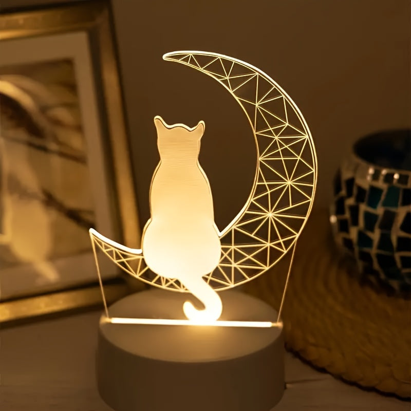 SeleneKitty 3D Moon Cat Night Lamp Table Ambient Light