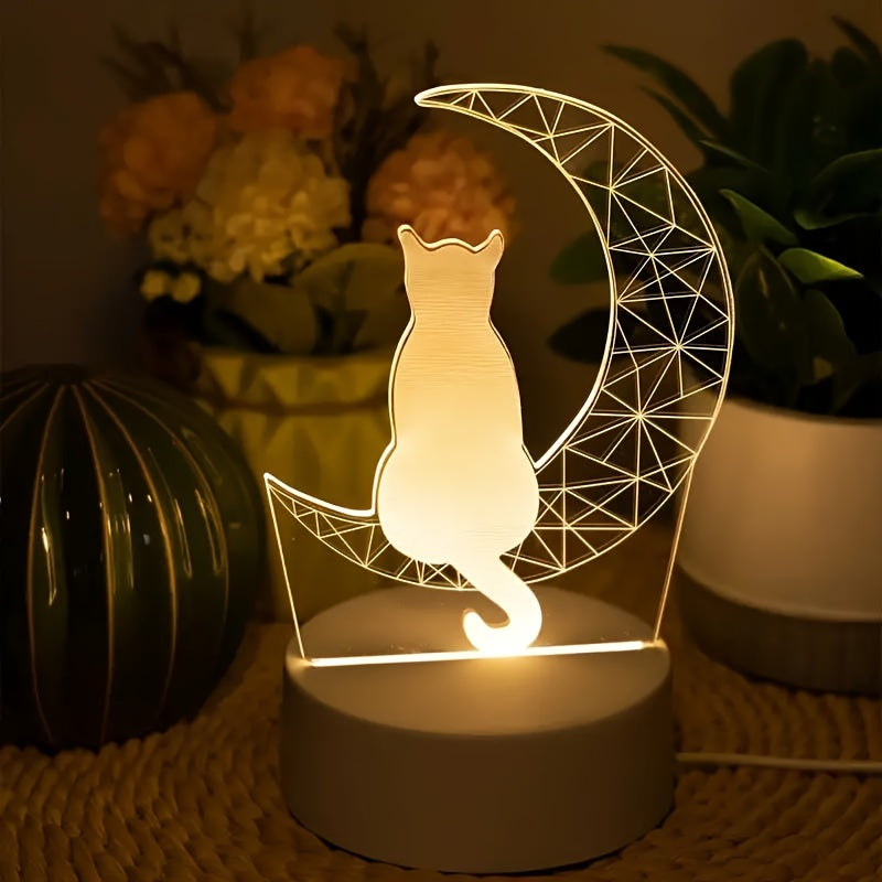 SeleneKitty 3D Moon Cat Night Lamp Table Ambient Light