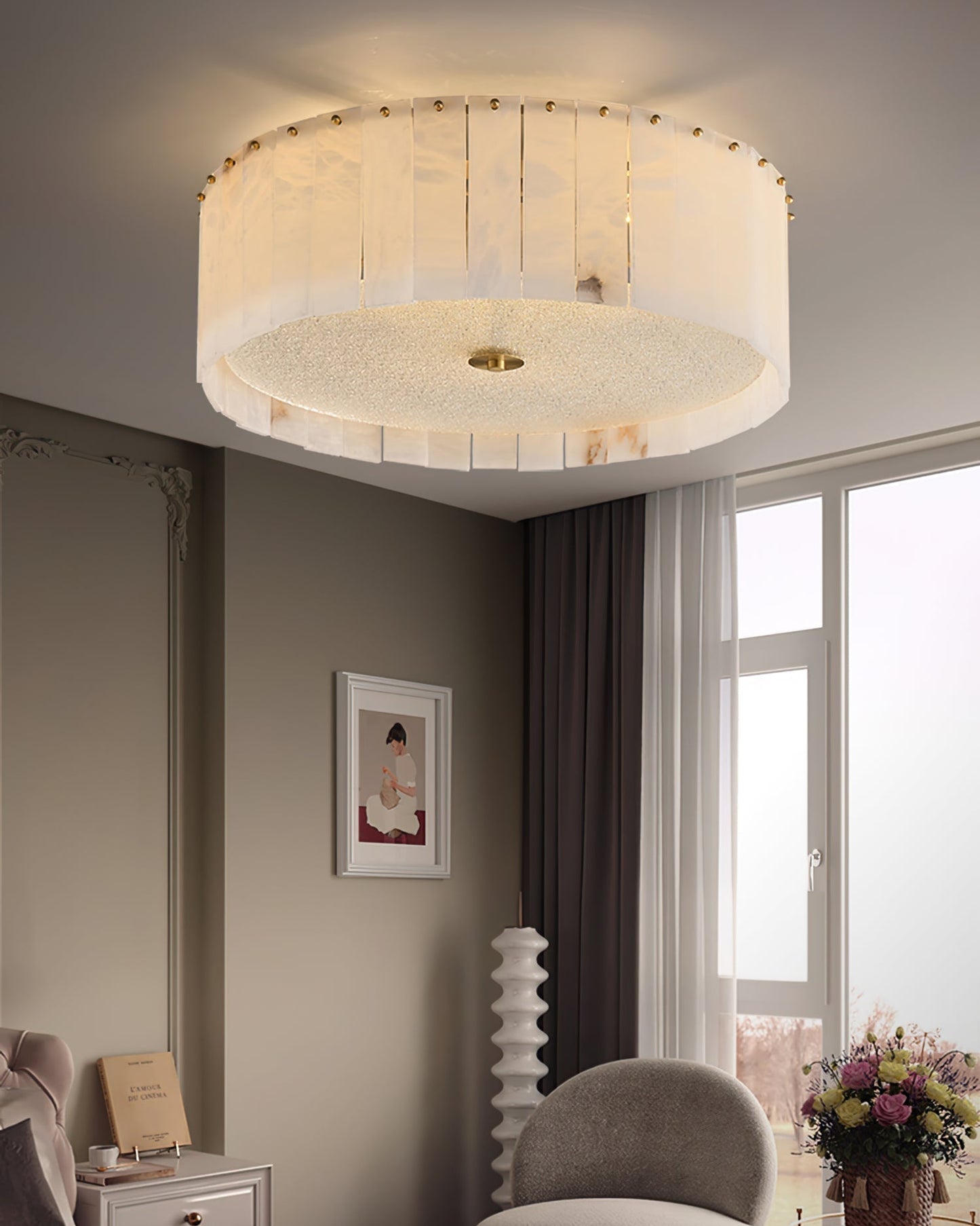 LumaAlba | Ceiling Lamp With Alabaster Panels and Brass
