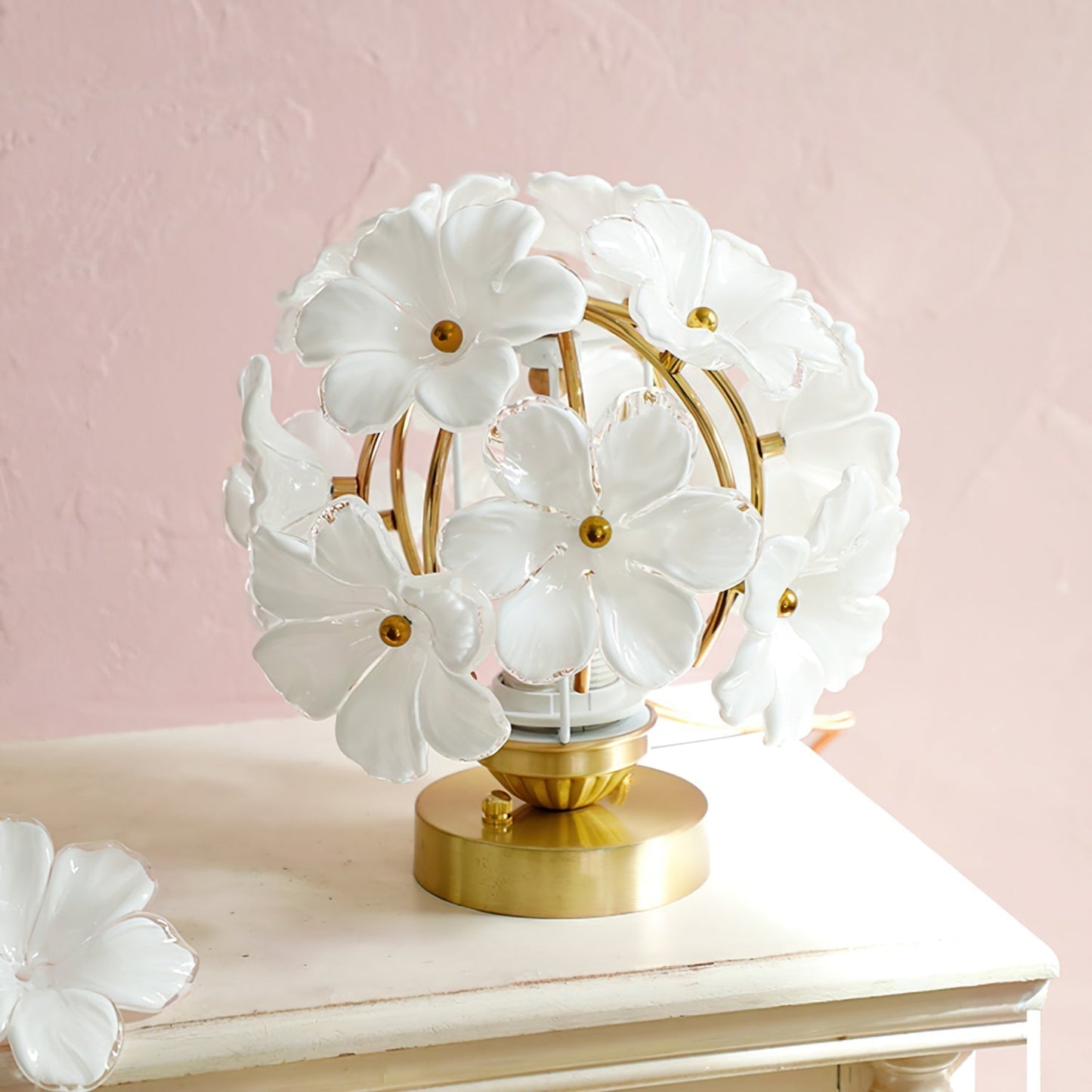 Bellora Floral Table Lamp With Diffusing Glass Shade