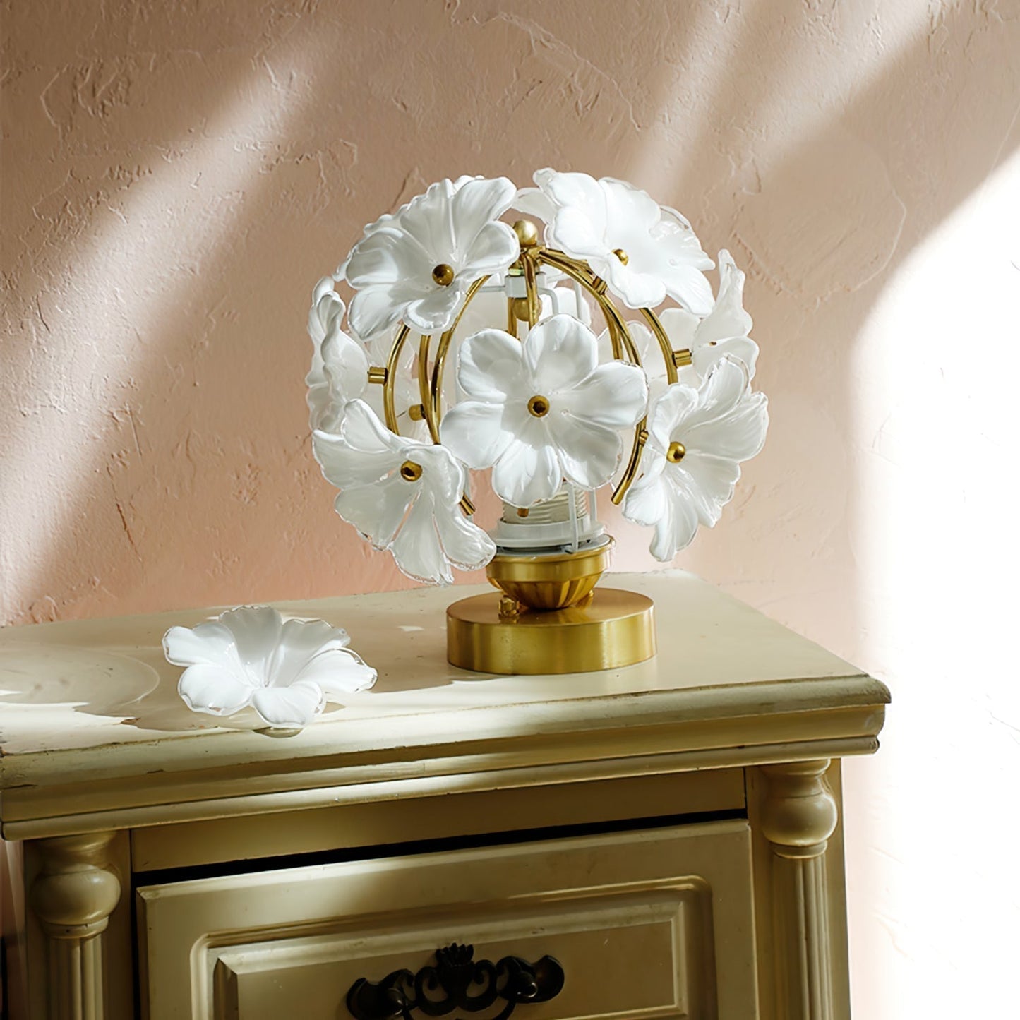 Bellora Floral Table Lamp With Diffusing Glass Shade