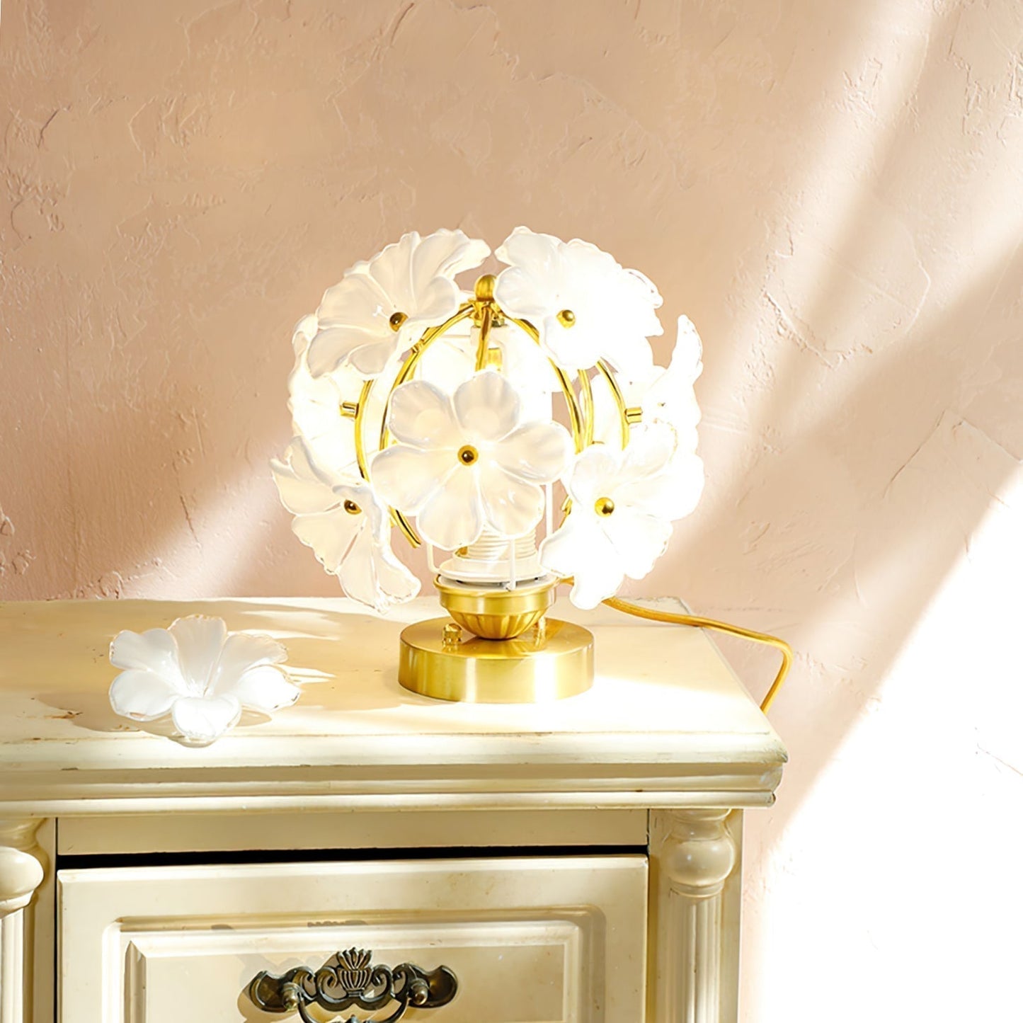 Bellora Floral Table Lamp With Diffusing Glass Shade