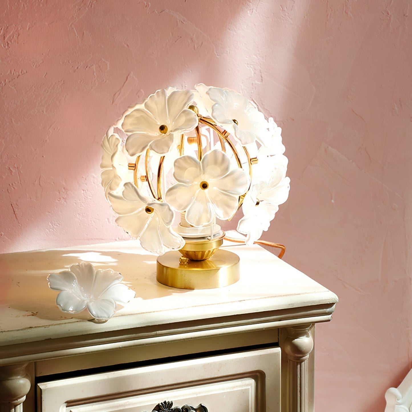 Bellora Floral Table Lamp With Diffusing Glass Shade