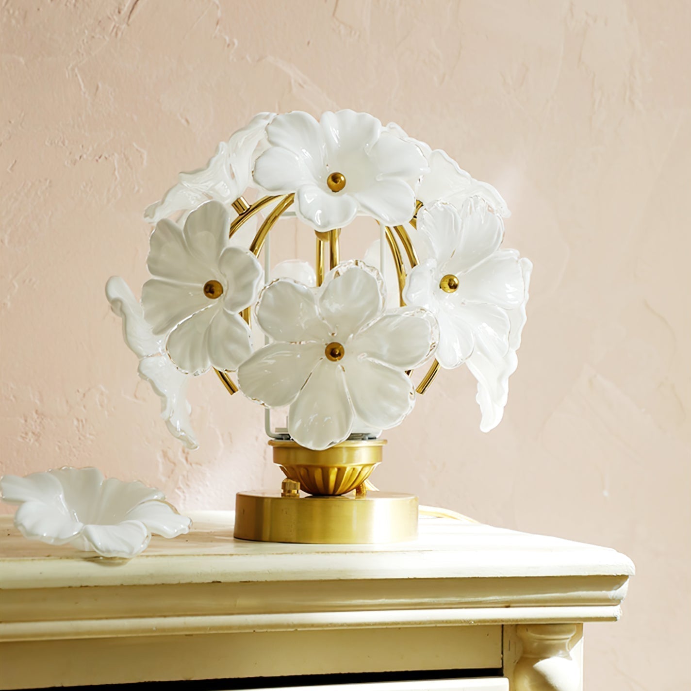 Bellora Floral Table Lamp With Diffusing Glass Shade