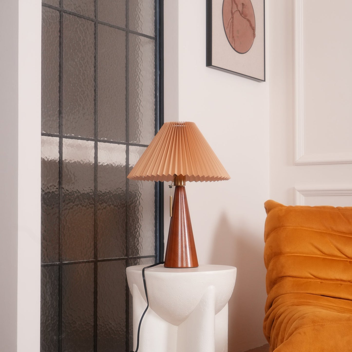 MarlowGlow | Elegant Wood & Metal Table Lamp, Beige Finish