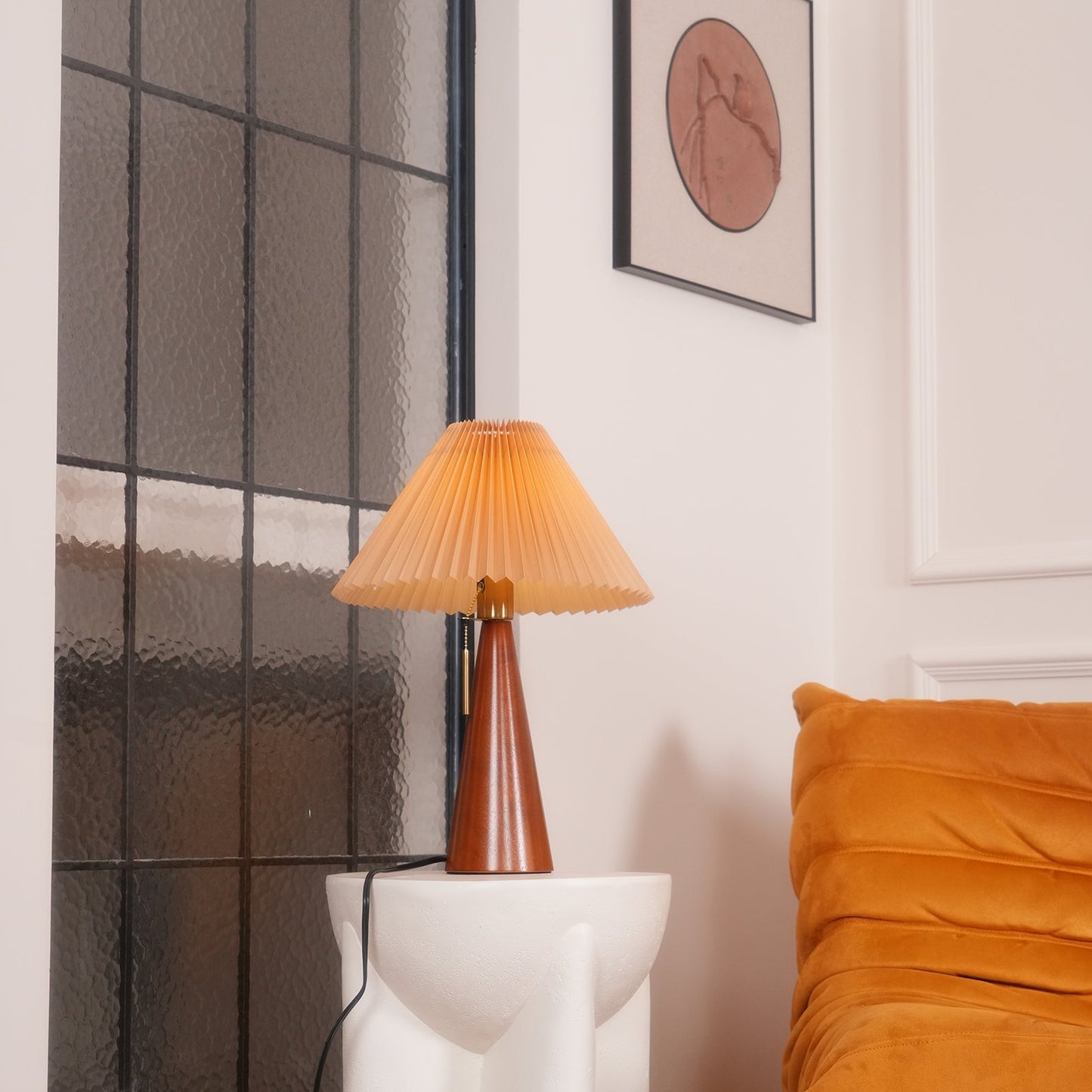 MarlowGlow | Elegant Wood & Metal Table Lamp, Beige Finish