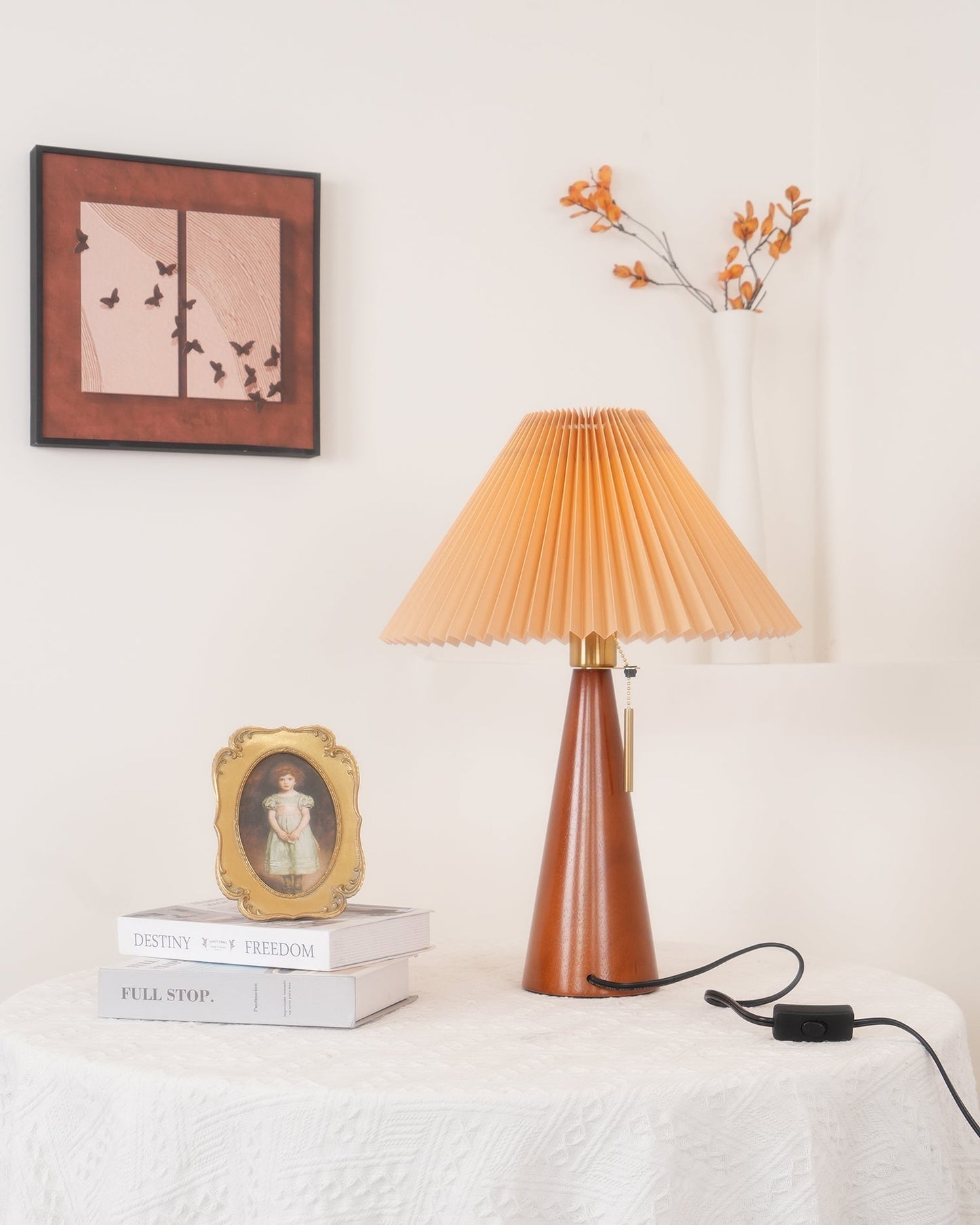 MarlowGlow | Elegant Wood & Metal Table Lamp, Beige Finish