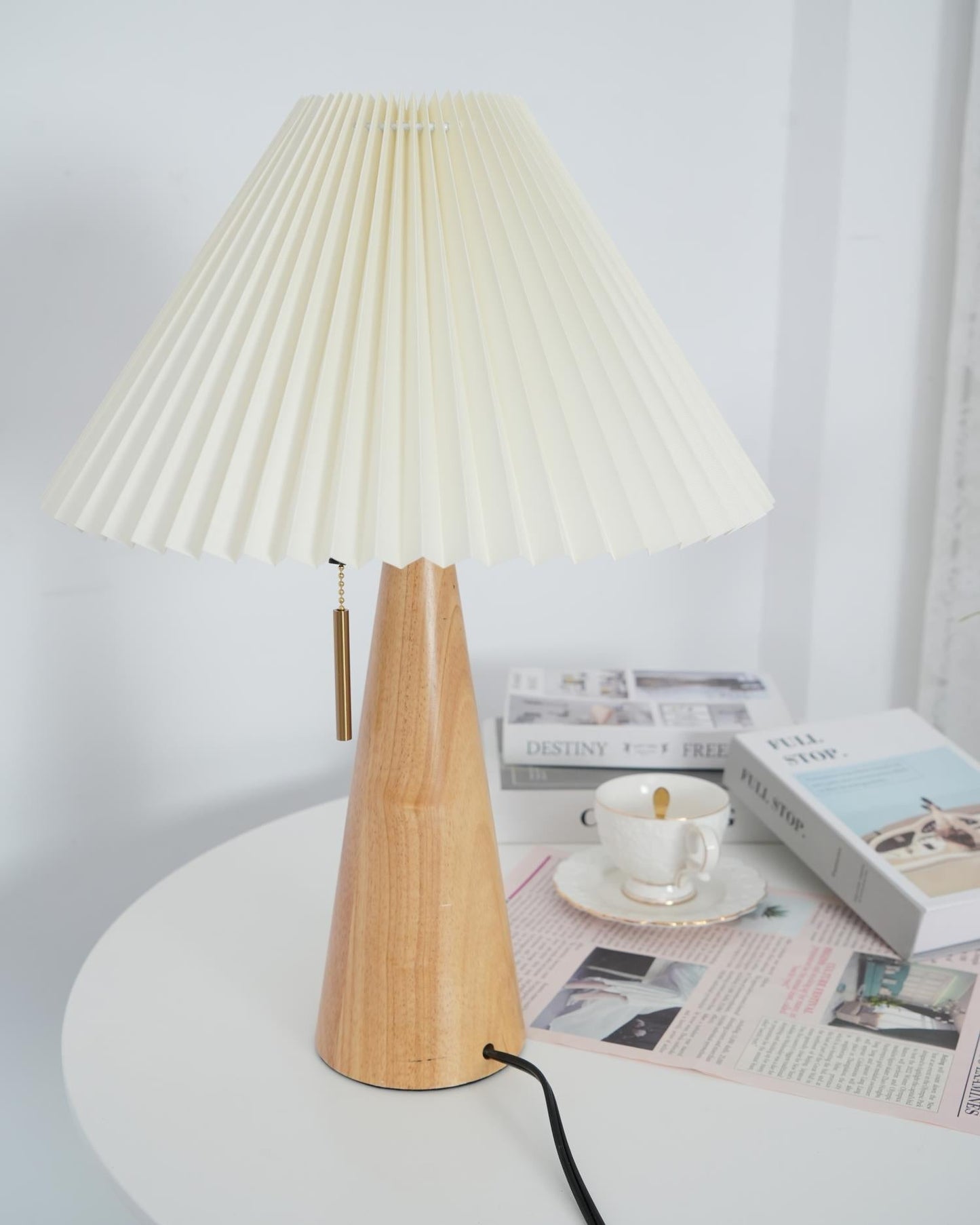 MarlowGlow | Elegant Wood & Metal Table Lamp, Beige Finish