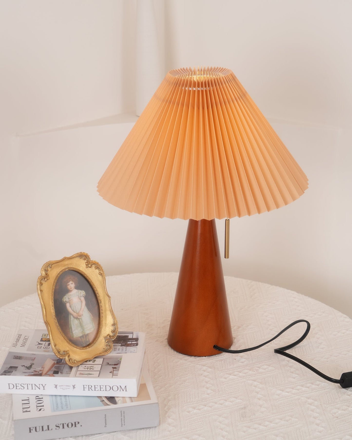 MarlowGlow | Elegant Wood & Metal Table Lamp, Beige Finish