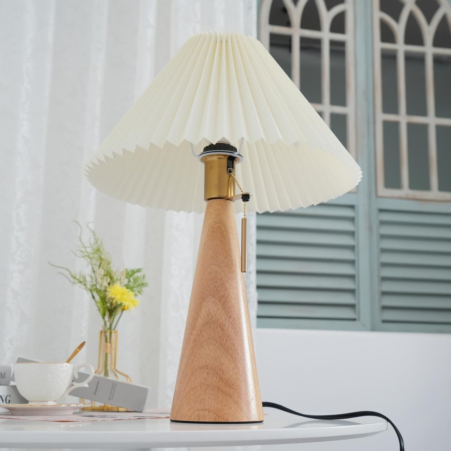 MarlowGlow | Elegant Wood & Metal Table Lamp, Beige Finish
