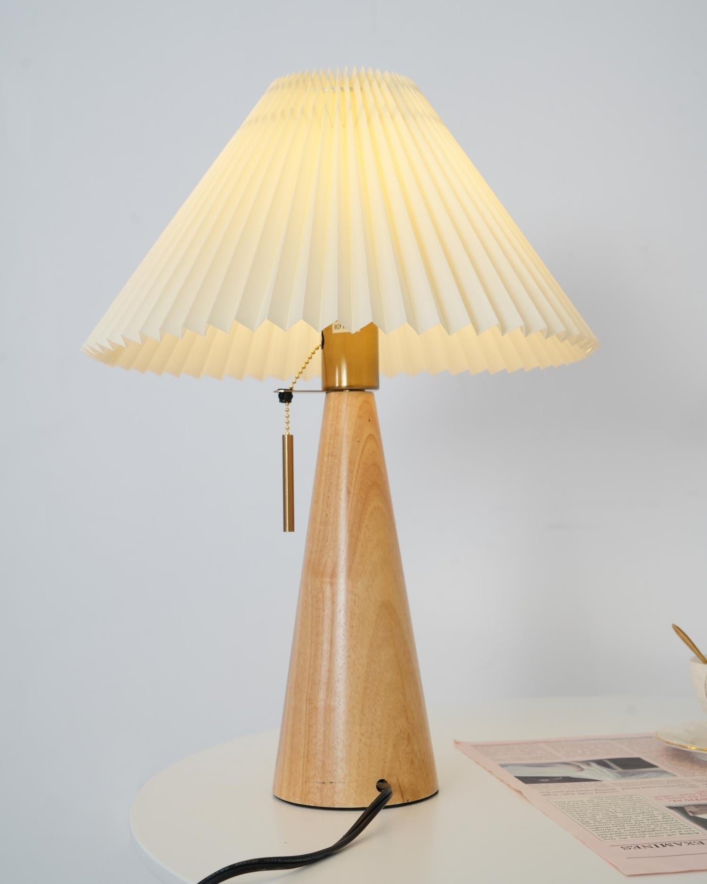 MarlowGlow | Elegant Wood & Metal Table Lamp, Beige Finish