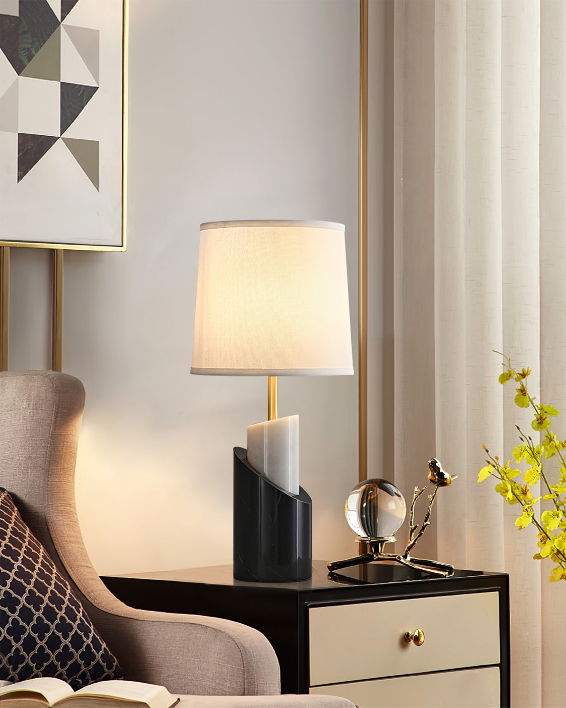 Orlina Marble Table Lamp With Luxe Brass Finish For Home