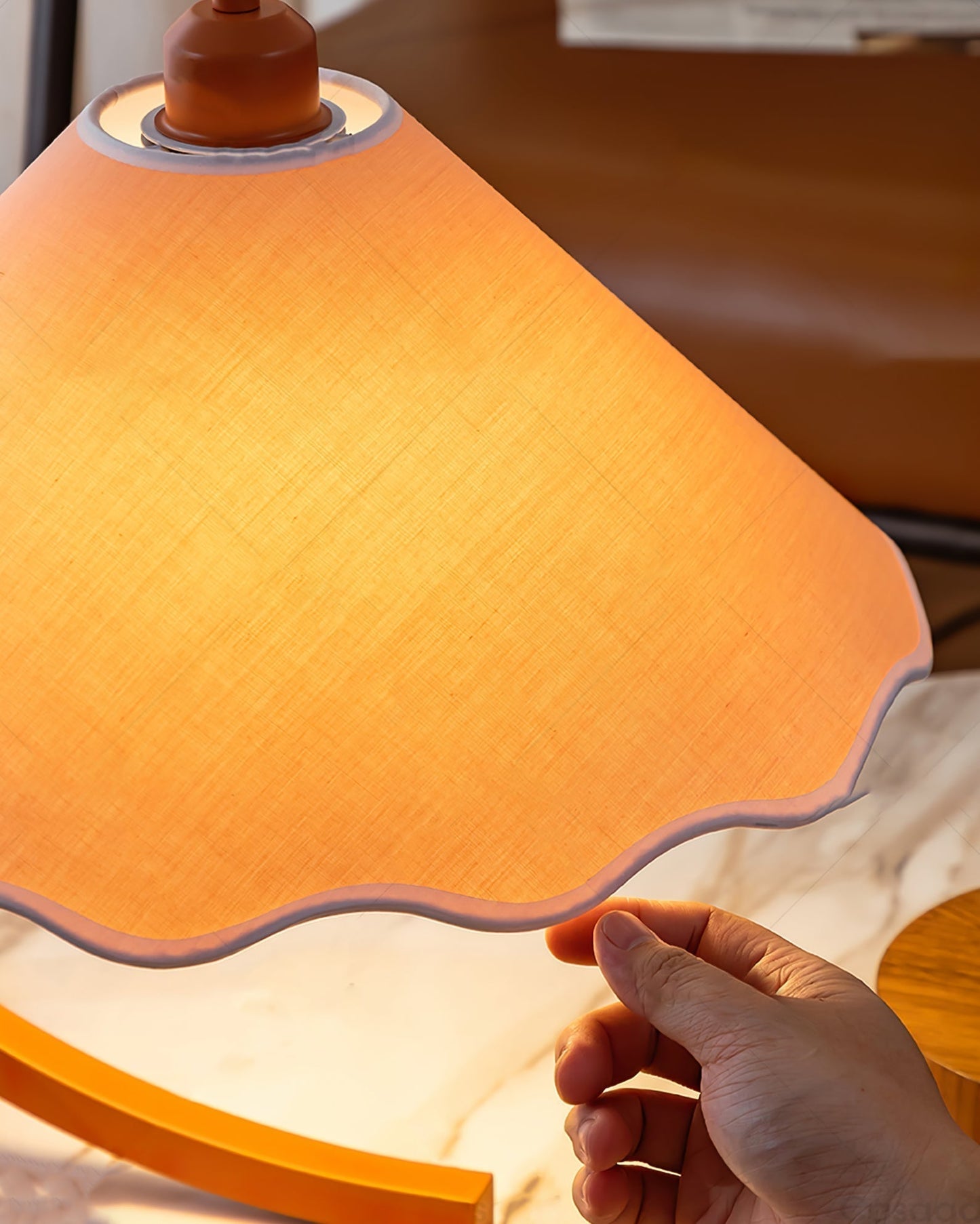 Aurelle Curved Green Frame Table Lamp With Scalloped Shade