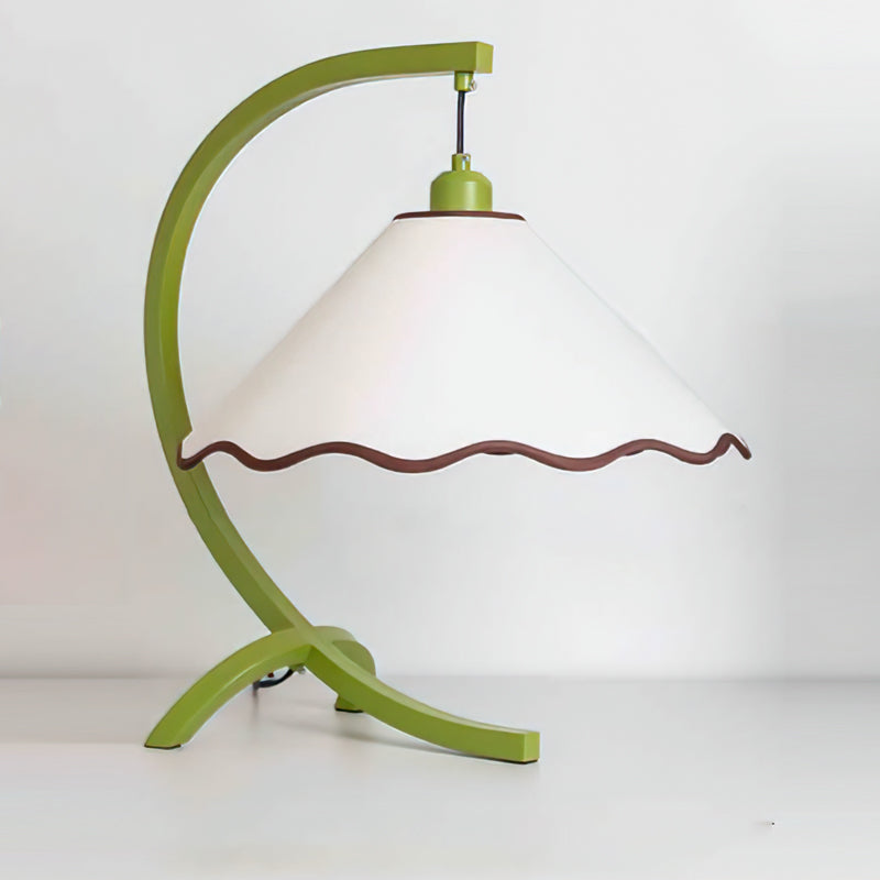 Aurelle Curved Green Frame Table Lamp With Scalloped Shade