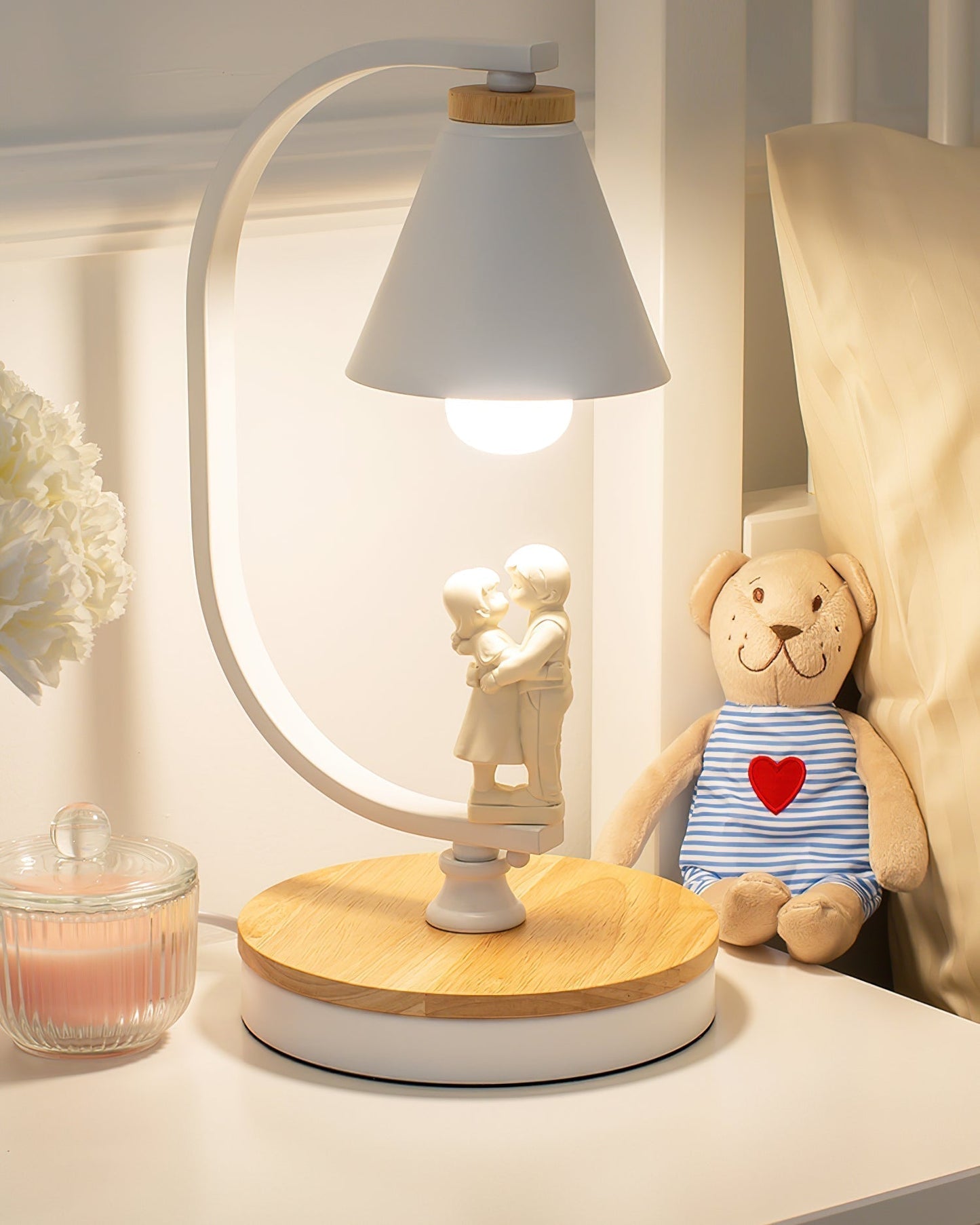 LumiNest Contemporary Desk Lamp With Wooden Base And Bird
