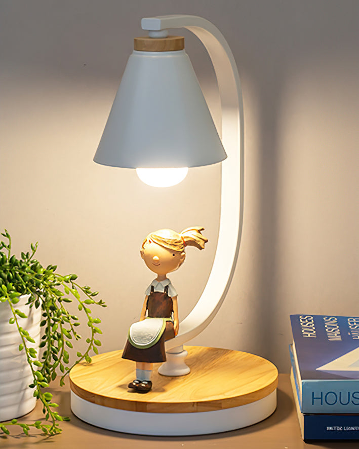 LumiNest Contemporary Desk Lamp With Wooden Base And Bird